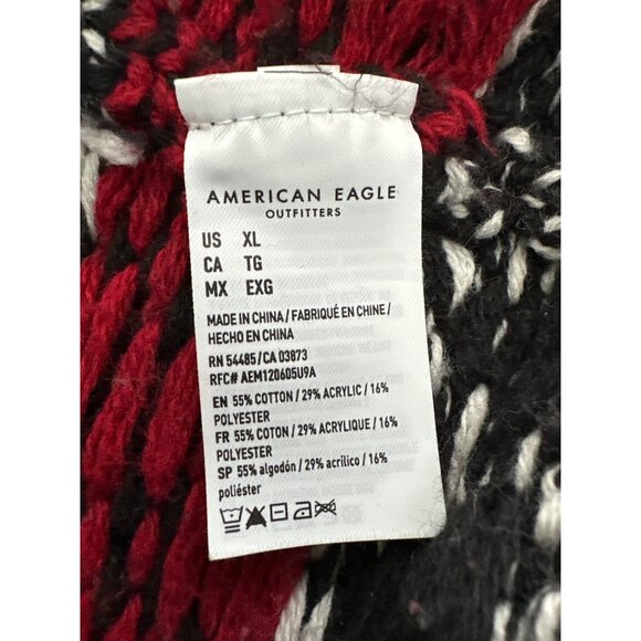 American Eagle Aztec Cotton Cardigan Full Zip Sweater Red Diamond Pattern XL - Picture 7 of 7